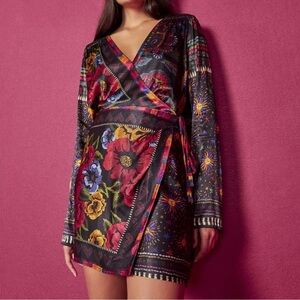 NWT Farm Rio Mixed Scarves Black Mini Wrap Dress XS